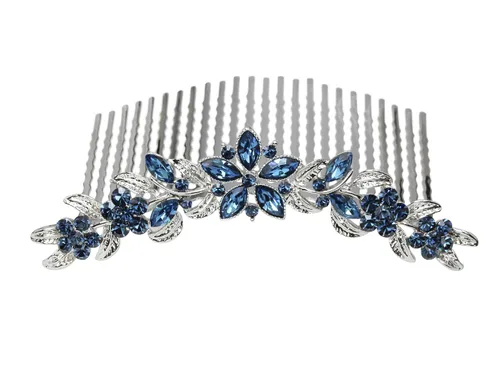 Vista 11 de Faship Hermoso peine de pelo floral de cristal de diamantes de imitación negro