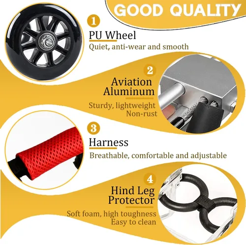 Vista 3 de Silla de ruedas para perros para patas traseras, carritos ajustables para perros con ruedas, silla de ruedas pequeña para perros con patas traseras