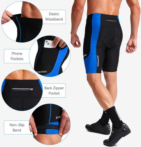 Vista 5 de Bikewa - Pantalones cortos de ciclismo para hombre, con acolchado 3D, para ciclismo de carretera o montaña, FPU 50+, bolsillos con cremallera