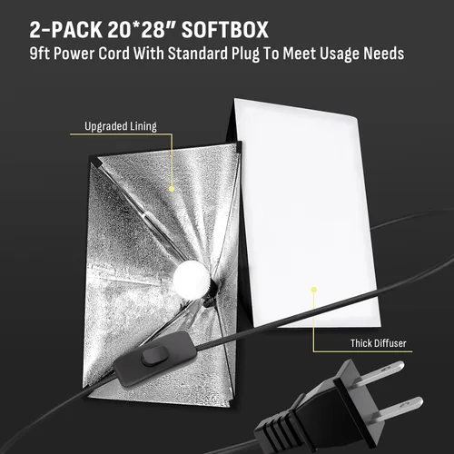 Vista 6 de NiceVeedi Iluminación de fotografía de 85 W, paquete de 2 kits de iluminación softbox profesional de 20 x 28 pulgadas con brazo de pluma de 42