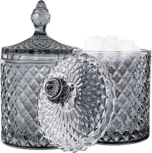 Vista 16 de Paquete de 2 Portacotonetes Frascos de Boticario de Vidrio Grueso con Tapa para Decoración de Baño Organizador de Almacenamiento para Hisopos
