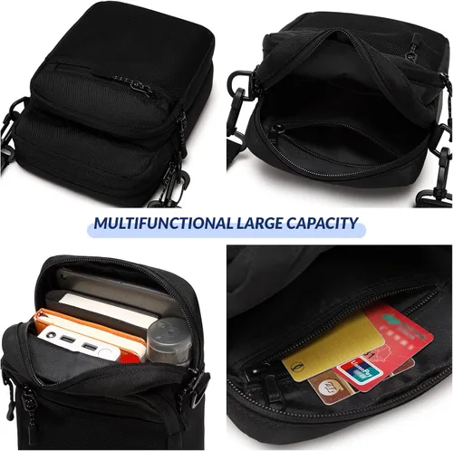 Vista 4 de Lohol Bolso bandolera pequeño para hombres y mujeres, resistente al agua, ajustable, bolso bandolera para viajes y deportes