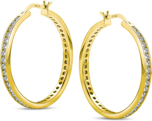 Vista 2 de Elegantes aretes de aro grandes y delgados para mujer, diseño de circonita cúbica, color negro y blanco y negro de 14 quilates, plata de ley 925