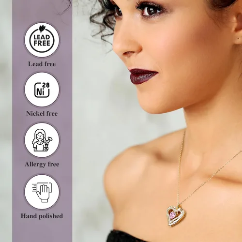 Vista 5 de BB Gold Birthstone Necklace for Women Birthstone Jewelry for Mom Necklace with Heart Pendant - 14K Gold Plated Sterling Silver Heart Necklace Gift