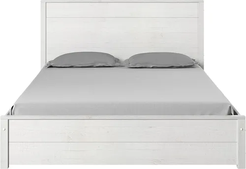 Vista 3 de Camaflexi Hampton Marco de cama rústico de madera maciza con cabecero, soportes de listones de madera, tamaño Queen, acabado blanco costero
