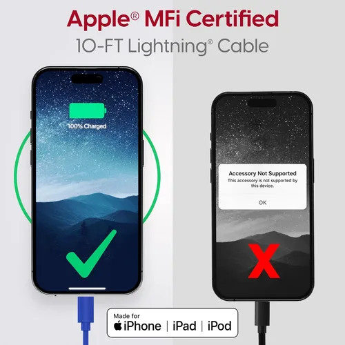 Vista 2 de TALK WORKS cable Lightning de carga para iPhone, cable MFI resistente de 10 pies de largo para iPhone 13, 12, 11, Pro/Max/Mini, XR, XS/Max, X, 8, 7