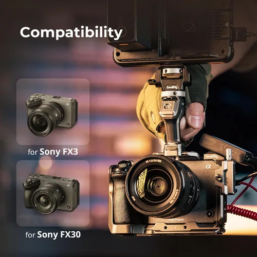 Vista 7 de SmallRig FX3 / FX30 HawkLock Kit de jaula para cámara de liberación rápida para Sony con abrazadera de cable, zapata fría QR incorporada riel