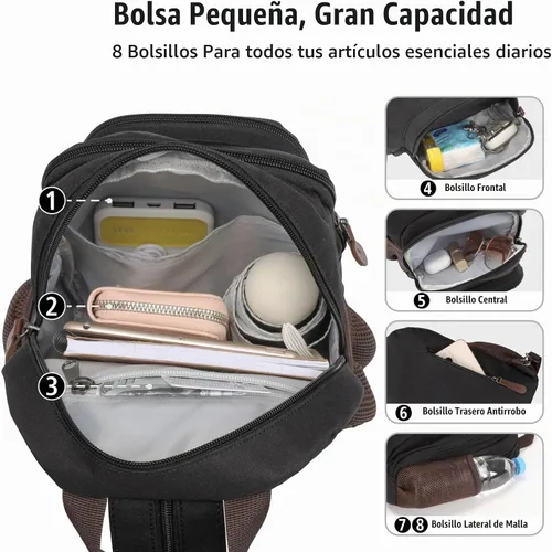 Vista 4 de PACKISM Mochila pequeña para mujer - Bolso bandolera convertible negro (Active Black)