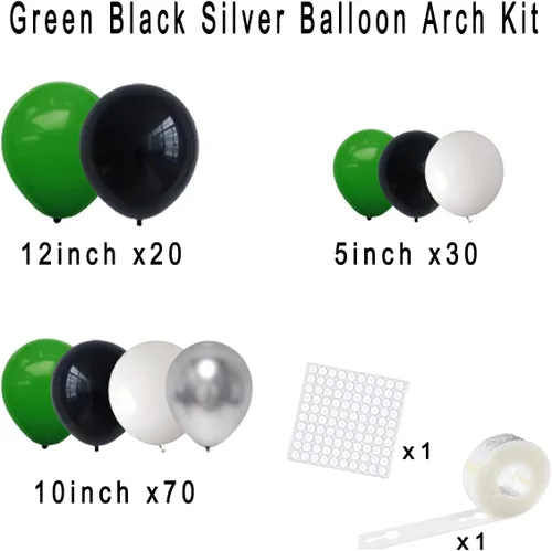 Vista 4 de Kit de guirnalda de arco de globos de color verde, negro, blanco y plateado, globos verdes y blancos para safari en la selva, baby shower