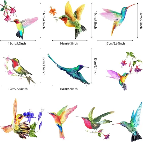 Vista 2 de 20 calcomanías de colibrí de gran tamaño para ventanas, anticolisión, adhesivos para ventanas para evitar golpes de pájaros en vidrio, calcomanías