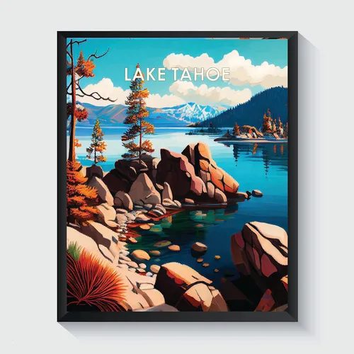 Vista 27 de Yellowstone Lake - Póster impreso artístico, ilustración, arte de pared, decoración de paisaje retro, paisaje, obra de arte para decoración de Lago
