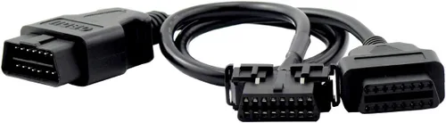 Vista 2 de iKKEGOL OBD2 OBD II Full 16 Pin Splitter Y Cable abierto J1962 1 macho a 2 hembra Conector Soporte de montaje debajo del salpicadero