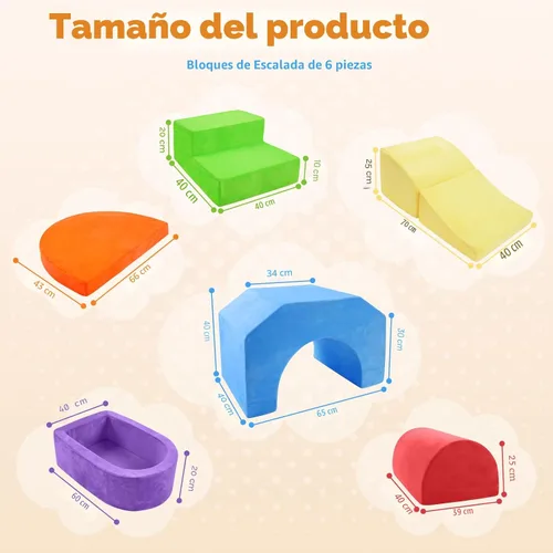 Vista 2 de Bloques de escalada de espuma suave de 6 piezas para niños pequeños y bebés - Juego de juguetes de escalada para bebés de interior, gimnasio
