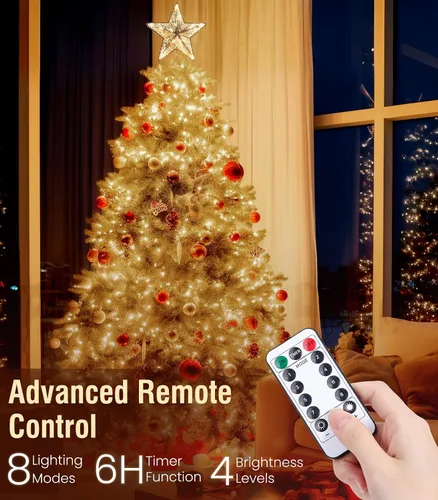 Vista 4 de Luxspire Estrella Superior para Árbol de Navidad, Luces LED de Metal con Purpurina 3D para Decoraciones Navideñas, Operada con Control Remoto y USB