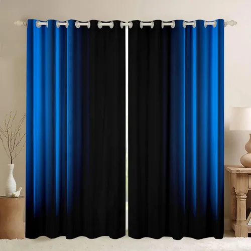 Vista 17 de Feelyou Cortinas abstractas degradadas para niños, adolescentes y mujeres, cortinas de ventana azules, moradas y negras, tratamientos geométricos