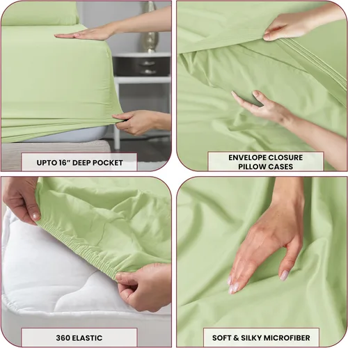 Vista 251 de LUX Décor - Juego de sábanas Twin de microfibra ultrasuave de 3 piezas con sábana encimera, sábana bajera de 16 pulgadas de profundidad y funda