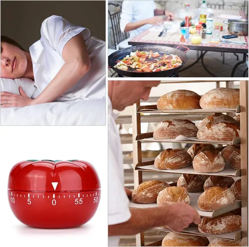 Vista 5 de Temporizador mecánico en forma de tomate de 60 minutos, temporizador de cuenta regresiva para cocina, cocina, horneado, temporizador magnético
