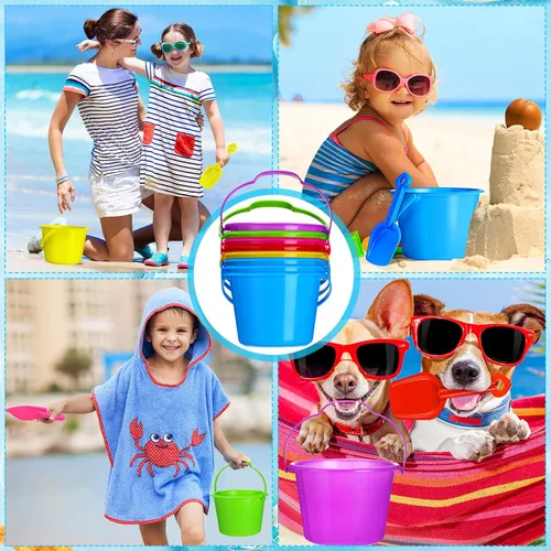 Vista 6 de Junkin 36 juegos de juguetes de arena de playa a granel, incluye pala de arena con cubo de 6.3 pulgadas, pala de playa, cubos de plástico y cubos