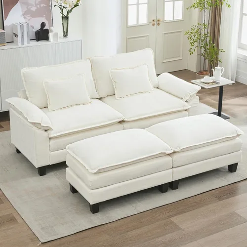 Vista 15 de URRED - Sofá seccional modular tipo nube, cómodo sofá cama de chenilla moderna con asientos profundos y otomán/almohadas para sala de estar