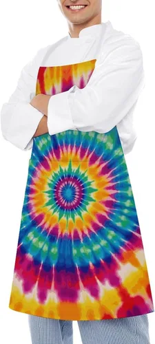 Vista 4 de MUSM Tie Dye Pattern Apron，Classic Vintage Funny with Pockets Aprons,Adjustable Bib Waterdrop Resistant for Kitchen Cooking Restaurant BBQ Painting