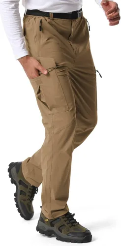 Vista 27 de Pantalones de senderismo para hombre, ligeros, transpirables, con 6 bolsillos, para verano, casual, de secado rápido, impermeables, pantalones