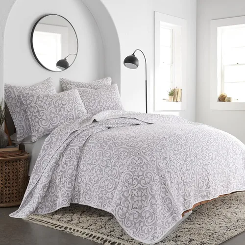 Vista 2 de Levtex Home - Sherbourne Black Stitch - Funda acolchada estándar - Medallón acolchado blanco con puntada negra - Algodón/Poliéster Puntada negra