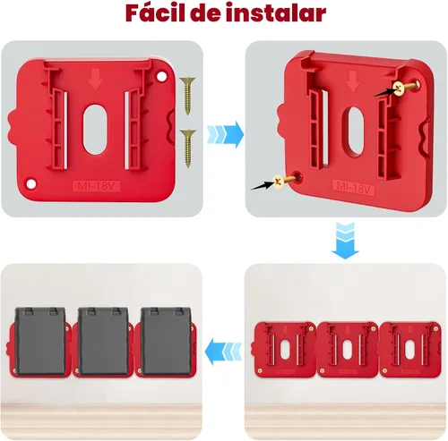 Vista 5 de Soporte de batería compatible con batería Milwaukee de 18 V, almacenamiento de baterías de montaje en pared para furgoneta de trabajo, estante, caja