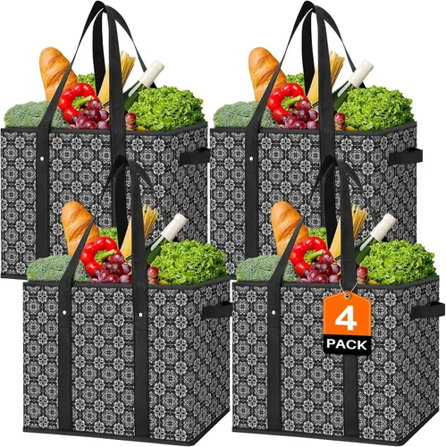 Vista 26 de WISELIFE Bolsas reutilizables para comestibles [2 unidades], bolsa grande para comestibles, resistente al agua, bolsa de compras plegable para ropa