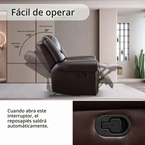 Vista 5 de INZOY Silla reclinable de cuero, sofá reclinable manual resistente, sofá individual para sala de estar, asientos de cine en casa, color marrón