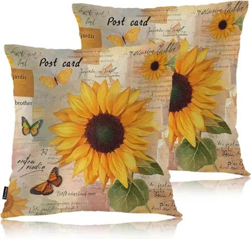 Vista 21 de Swono Juego de 2 fundas de almohada decorativas para el hogar de 18 x 18 pulgadas, diseño abstracto de color negro y amarillo, para sala de estar