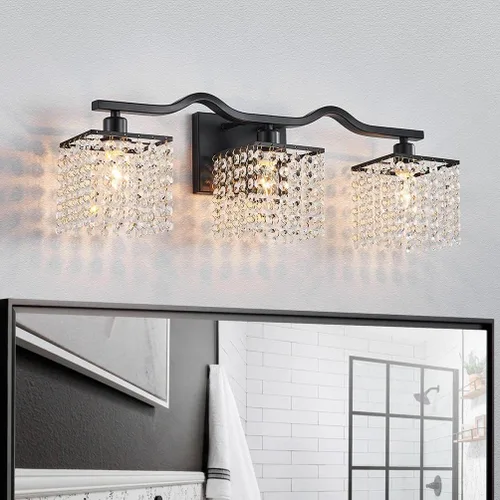 Vista 13 de WUZUPS Lámpara de Baño de 3 Luces sobre Espejo, Apliques de Pared de Tocador Modernos, Luz de Gota de Cristal Transparente para Dormitorio, Sala