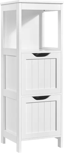 Vista 12 de Yaheetech Armario de almacenamiento para baño, gabinete de piso pequeño con 2 cajones extraíbles, organizador de almacenamiento delgado para baño