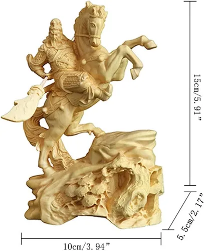 Vista 2 de Estatua de Guan Gong de madera tallada a mano, escultura de Feng Shui Dios de la riqueza Guan Yu para decoración del hogar y la oficina