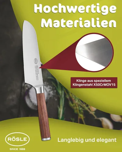 Vista 4 de Rösle Colección de cuchillos Masterclass, cuchillo Santoku, hoja de 8.6 pulgadas