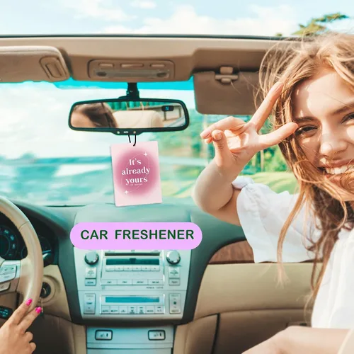 Vista 3 de Ambientador de Coche Lindo Aura Rosa, Ambientador de Coche Inspirador de Afirmaciones Diarias Funky Y2K Colgante de 3 Piezas para Autos, Cajones