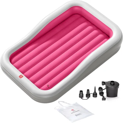 Vista 9 de QPAU Cama inflable de viaje para niños pequeños con 3 lados, extragrande Azul