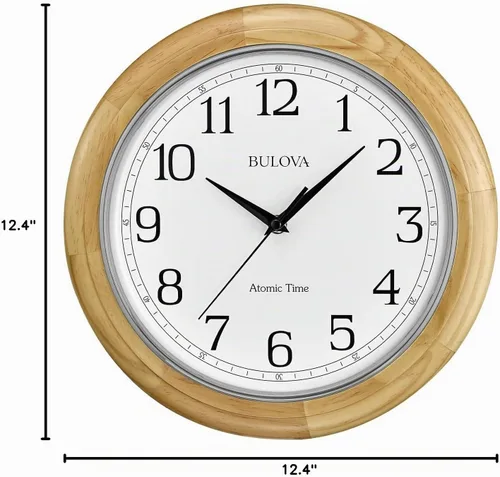 Vista 9 de Bulova C5005 Reloj de pared analógico atómico de madera Establece automáticamente la hora Grandes números romanos Funciona con pilas Diseño