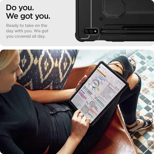 Vista 4 de Spigen Funda Rugged Armor para Galaxy Tab S8 (2022) / Tab S7 (2020) con soporte para bolígrafo S integrado, color negro