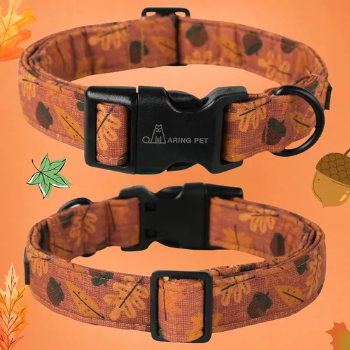 Vista 4 de Aring Pet Collar de algodón, ligero y ajustable, con hebilla de liberación rápida, para perros pequeños, medianos y grandes, otoño, naranja