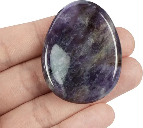Vista 2 de Artistone Cristal de amatista para el pulgar, cristales curativos tallados, piedras de palma de bolsillo para ansiedad, alivio del estrés, meditación