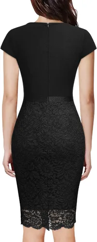 Vista 2 de Miusol Vestido de cóctel con volantes y encaje floral con cuello en V para mujer