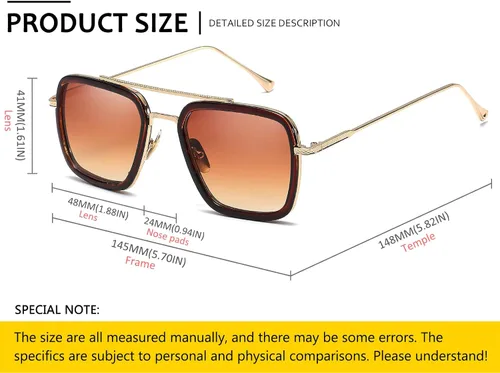 Vista 4 de SHEEN KELLY Trendy Square Pilot Sunglasses Men Women Vintage Rectangular Metal Frame Shades Eye Glasses Tony Stark