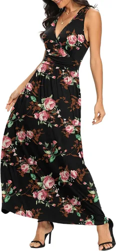 Vista 4 de Lilbetter - Vestido largo, simple, sin mangas, escote en V profundo, color liso, suelto, informal, para mujer