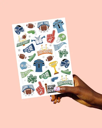 Vista 5 de xo, Fetti Tatuajes temporales de fútbol – 60 estilos de aluminio Fiesta de cumpleaños deportiva, suministros de fiesta de equipo de touchdown