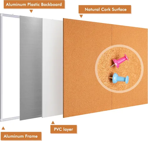 Vista 7 de Maxtek - Tablón de anuncios grande de corcho para pared con marco de aluminio de 48 x 36 pulgadas 4'X 3' Corkboard Foldable Wall Mount Design, Pin