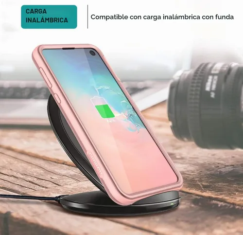 Vista 7 de SURITCH Funda para Samsung Galaxy S10e, 【Protector de pantalla integrado】【Compatible con carga inalámbrica】Cubierta trasera resistente híbrida Oro