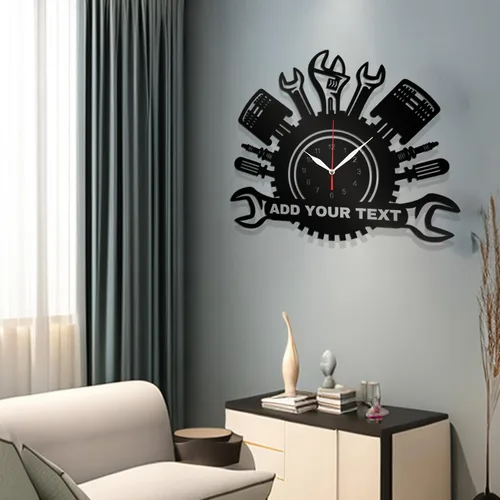Vista 5 de Reloj de pared personalizado para taller de reparación de automóviles – Añade texto con nombre personalizado – Regalo para reparador, albañil