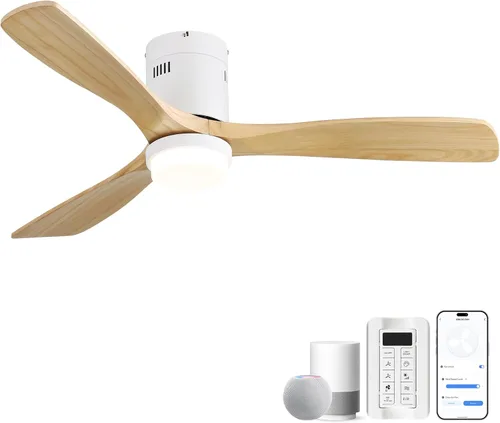Vista 26 de CACI Mall Ventiladores de techo inteligentes de madera de 52 pulgadas con luces y control remoto, 3 cuchillas, perfil bajo, moderno, compatible