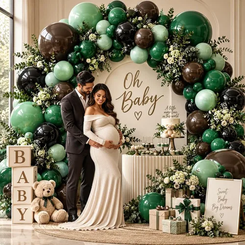 Vista 2 de Globos negros, verdes y marrones, doble relleno, color verde esmeralda oscuro, kit de arco de guirnalda de globos para Navidad, Año Nuevo Negro