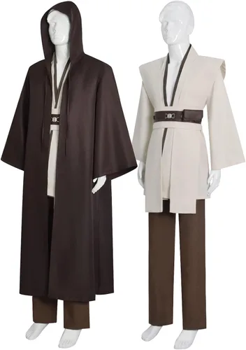 Vista 2 de Disfraz de cosplay para hombre, túnica blanca con capucha, bata, uniforme de Halloween Conjunto completo blanco